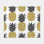 金ゴールドパイナップル：手描き白シームレス。 フリースブランケット (正面(横))