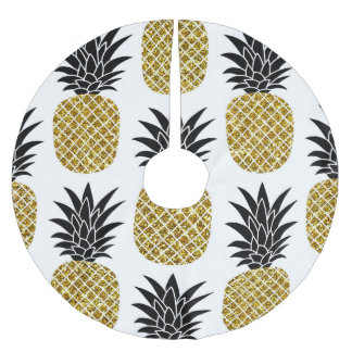 金ゴールドパイナップル：手描き白シームレス。 ブラッシュドポリエステルツリースカート