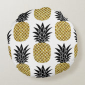 金ゴールドパイナップル：手描き白シームレス。 ラウンドクッション (裏面)