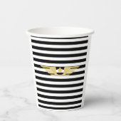 金ゴールドパイロットウィングブラックとホワイトストライプの金ゴールド 紙コップ (正面)