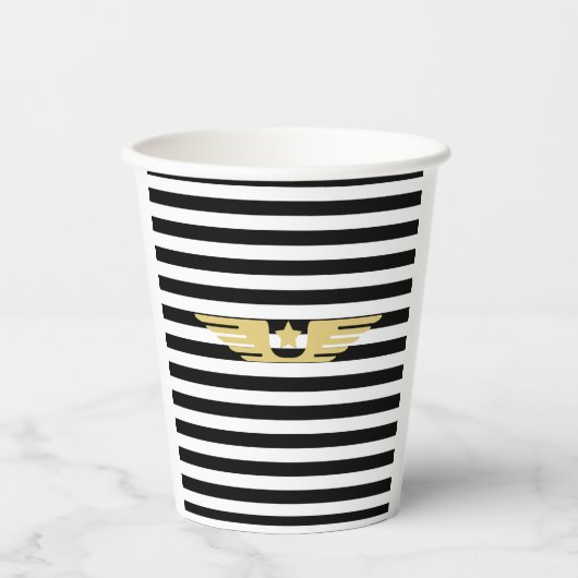金ゴールドパイロットウィングブラックとホワイトストライプの金ゴールド 紙コップ (正面)