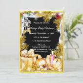 金ゴールドパインオーナメントクリスマスパーティの招待状 招待状 (スタンド正面)