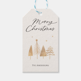 金ゴールドパインズモダンメリークリスマスカスタマイズ ギフトタグ