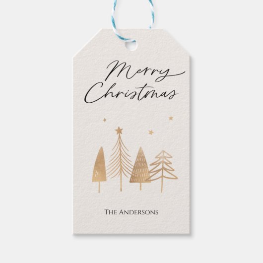 金ゴールドパインズモダンメリークリスマスカスタマイズ ギフトタグ (正面)