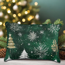 金ゴールドパインツリーズシルバースノーフレークスハンターグリーン アクセントクッション
