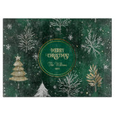 金ゴールドパインツリーズシルバースノーフレークスハンターグリーン カッティングボード (正面)