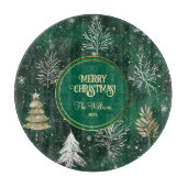 金ゴールドパインツリーズシルバースノーフレークスハンターグリーン カッティングボード (正面)