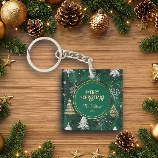 金ゴールドパインツリーズシルバースノーフレークスハンターグリーン キーホルダー