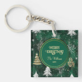 金ゴールドパインツリーズシルバースノーフレークスハンターグリーン キーホルダー (正面)