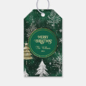 金ゴールドパインツリーズシルバースノーフレークスハンターグリーン ギフトタグ (正面)