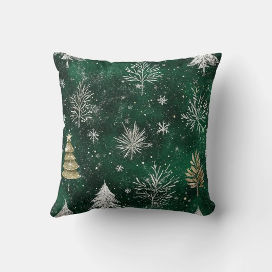 金ゴールドパインツリーズシルバースノーフレークスハンターグリーン クッション (裏面)