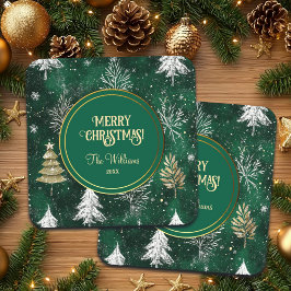 金ゴールドパインツリーズシルバースノーフレークスハンターグリーン コースター