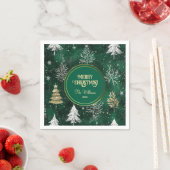 金ゴールドパインツリーズシルバースノーフレークスハンターグリーン スタンダードカクテルナプキン (インサイチュ)