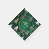 金ゴールドパインツリーズシルバースノーフレークスハンターグリーン スタンダードカクテルナプキン (角)