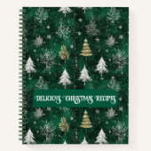 金ゴールドパインツリーズシルバースノーフレークスハンターグリーン ノートブック (正面)