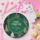 金ゴールドパインツリーズシルバースノーフレークスハンターグリーン ペーパープレート (パーティー)