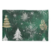 金ゴールドパインツリーズシルバースノーフレークスハンターグリーン 枕カバー (裏面)