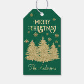 金ゴールドパインツリーズ金ゴールド雪片 ギフトタグ (正面)