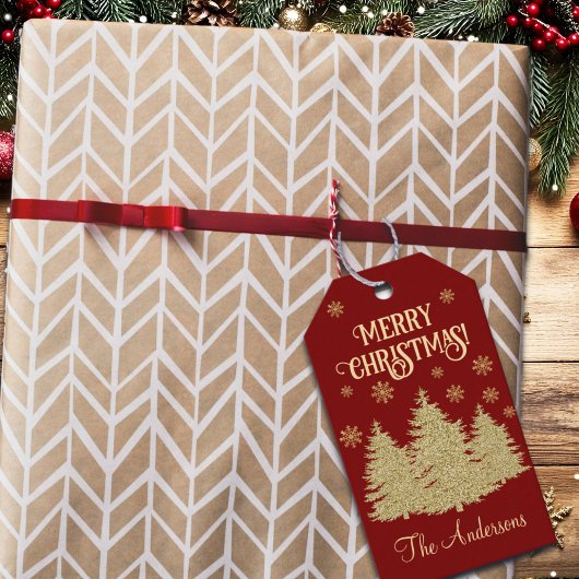 金ゴールドパインツリーズ金ゴールド雪片 ギフトタグ