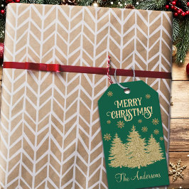 金ゴールドパインツリーズ金ゴールド雪片 ギフトタグ