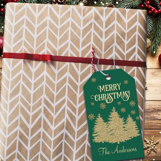 金ゴールドパインツリーズ金ゴールド雪片 ギフトタグ