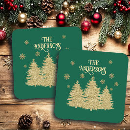 金ゴールドパインツリーズ金ゴールド雪片 コースター