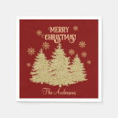 金ゴールドパインツリーズ金ゴールド雪片 スタンダードカクテルナプキン (正面)