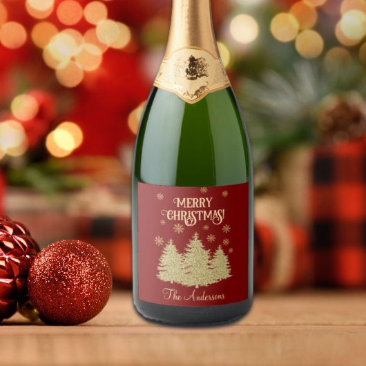 金ゴールドパインツリーズ金ゴールド雪片 スパークリングワインラベル