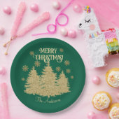 金ゴールドパインツリーズ金ゴールド雪片 ペーパープレート (パーティー)