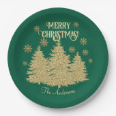 金ゴールドパインツリーズ金ゴールド雪片 ペーパープレート (正面)