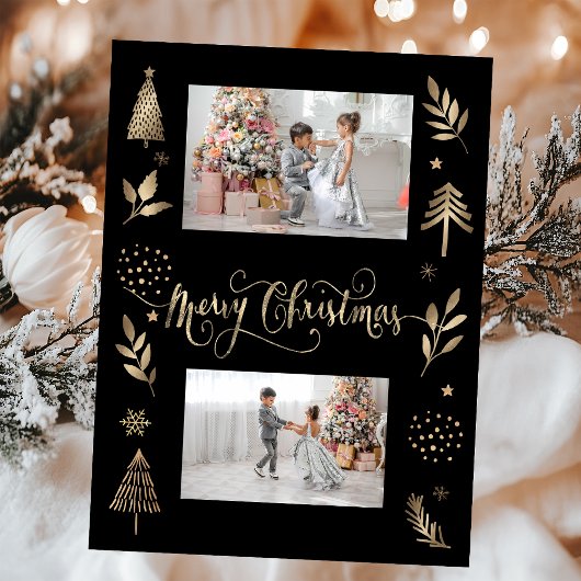 金ゴールドパインツリーブランチ写真メリークリスマス