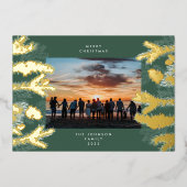 金ゴールドパインツリーメリークリスマスエメラルドフォト 箔シーズンカード (正面)