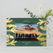 金ゴールドパインツリーメリークリスマスエメラルドフォト 箔シーズンカード (立ち正面)