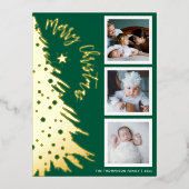 金ゴールドパインツリー3フォトコラージクリスマス 箔シーズンポストカード (正面)