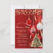 金ゴールドパインツリー、ドット、ボールレッドカンパニーパーティー 招待状 (正面)