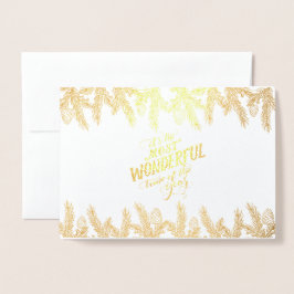 金ゴールドパインフレーム冬の休日のウィッシュ写真 箔カード