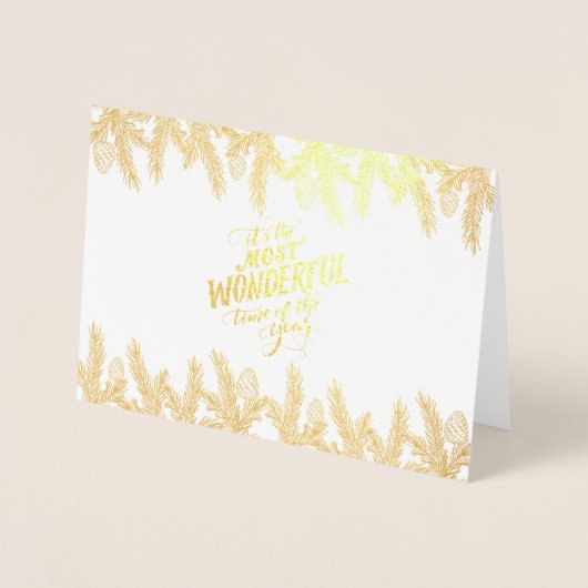 金ゴールドパインフレーム冬の休日のウィッシュ写真 箔カード (正面)