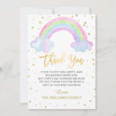 金ゴールドパステルウォーターカラーレインボーツインズベビーシャワー サンキューカード (正面)