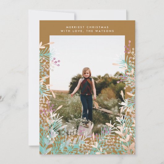 金ゴールドパステルベリークリスマスホリデーフォトカード シーズンカード (正面)