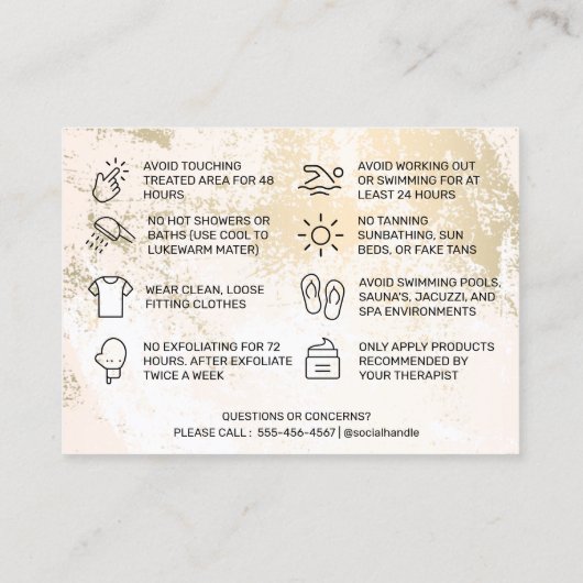 金ゴールドパステルワクシングアフターケア名刺 名刺 (裏面)