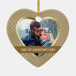 金ゴールドパターエレガントン私たちの最初のバレンタインオーナメント セラミックオーナメント