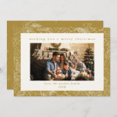 金ゴールドパターカスタムン写真クリスマスホリデーカード シーズンカード (正面/裏面)