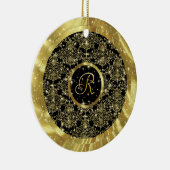 金ゴールドパターンとスパークルカスタムイニシャル セラミックオーナメント (右)