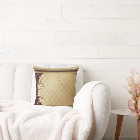 金ゴールドパターンとブルゴーニュ クッション (ソファ)