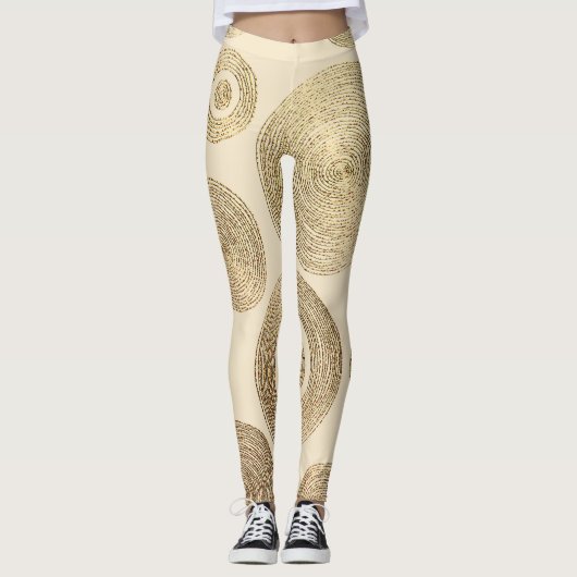金ゴールドパターン：光沢のある抽象芸術高級デザイン レギンス (正面)