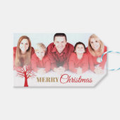 金ゴールドパトリッジ赤い冬の木のクリスマスフォト ギフトタグ (正面(横))