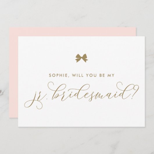 金ゴールドパリの弓は私のJr.ブライドメイド 招待状 (正面/裏面)