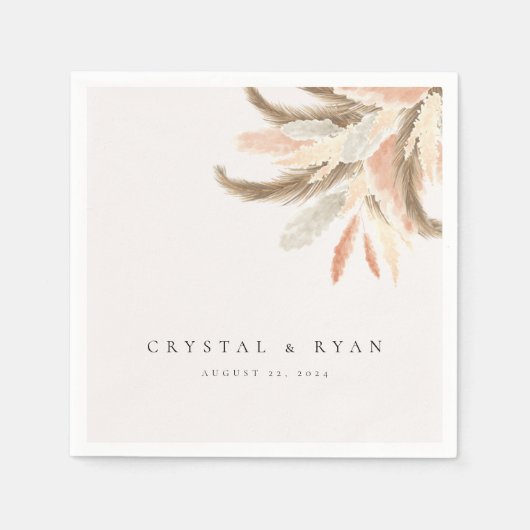 金ゴールドパンパスグラス結婚ズゲスト紙C100 スタンダードカクテルナプキン (正面)