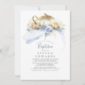 金ゴールドパンプキンズダスティーブルーフローラ秋バプテスマ 招待状 (正面)