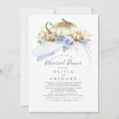 金ゴールドパンプキンズダスティーブルー秋リハーサルディナー 招待状 (正面)